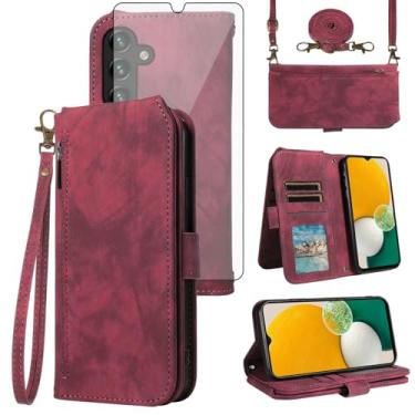 Imagem de Asuwish Capa de celular para Samsung Galaxy A13 5G carteira celular com protetor de tela de vidro temperado alça transversal alça flip porta-cartão slot A04S M13 G5 A 13 2022 13A A135G SM A136U