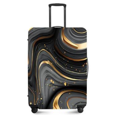 Imagem de FOREVER QUEEN Capa protetora de mala de mármore luxuosa, antiarranhões, capa de bolsa elástica, lavável e durável de poliéster, Preto e dourado 4, L(fits 28-30Inch suitcase), Mármore
