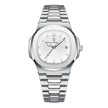 Imagem de Relógio Prateado Analógico Masculino Casual Aço Inox Luxo - PENDULARI