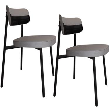 Imagem de Kit 02 Cadeiras Estofada Para Sala de Jantar Astrid Preto C01 Linho Cinza Courino Preto - Lyam Decor