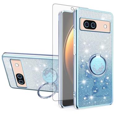 Imagem de Asuwish Capa de celular para Google Pixel 8A com protetor de tela de vidro temperado, suporte de anel, brilhante, transparente, híbrido, à prova de choque, capa protetora de TPU Pixel8A A8 5G mulheres