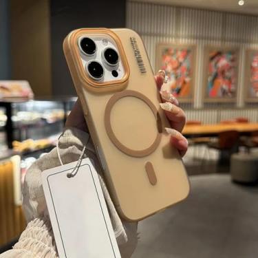 Imagem de HJZSZX Para iPhone 16 Pro Luxo Translúcido Matte Phone Case Rígido PC Carregamento Sem Fio Capa À Prova de Choque (Para iPhone 16 Pro/Desert Gold)