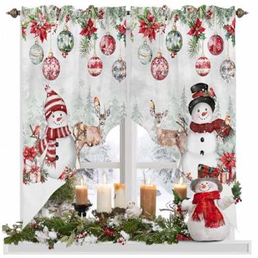 Imagem de Cortinas de Natal para cozinha, janelas, boneco de neve, veado, bolso de varão, sanefas, tratamento de janela, poinsétia, bolas de Natal, azevinho, baga, cortinas para quarto/sala de estar/banheiro
