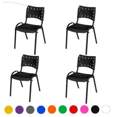 Imagem de Kit com 4 Cadeiras Iso Fixa Plástico Polipropileno Empilhável Igreja E
