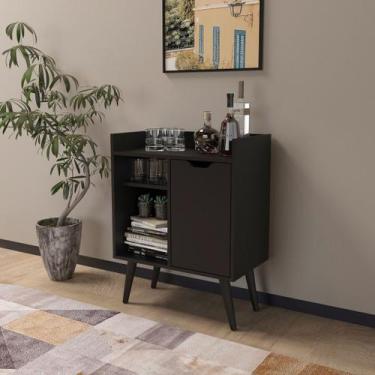 Imagem de Aparador de Sala Bar/Café Multifuncional com 1 Porta MDP Preto Tecnomo