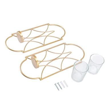 Imagem de Suporte de vela montado na parede, arandelas de vidro de ferro, decoração premium soldada à mão, à prova de ferrugem, decoração de parede, vela pendurada para sala de estar, (Ouro)