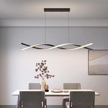 Imagem de Luminária pendente Wave de 120 cm, luminária pendente LED criativa preta para jantar 3000/4500/6000 K regulável de 10% a 100%, luzes de mesa de bilhar, luz ajustável para ilha de cozinha par