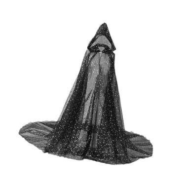 Imagem de Colaxi Capa com capuz brilhante feminina traje gótico para baile de máscaras de carnaval, Preto 130cm