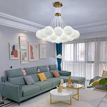 Imagem de Lustre de teto moderno impresso em 3D com design de lua e planeta universo, abajur criativo de PLA, luz noturna para sala de jantar, bar e quarto infantil, luzes pendentes para decoração de
