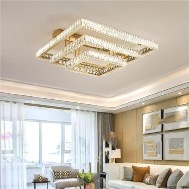 Imagem de Sala de estar Luxo Cristal Led Teto Lâmpada Lustre Aço Regulável Led Teto Lustre Iluminação Quarto Arte Luminária Luminária, Lustre Lâmpadas