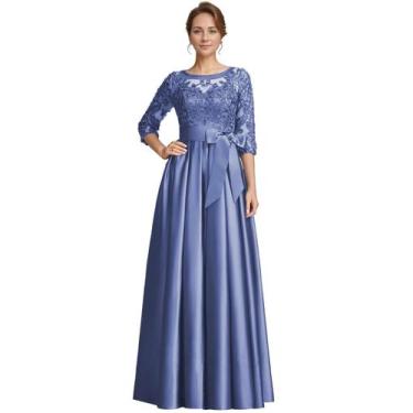 Imagem de Vestido raomiao Dusty Blue Lace Satin A-line até o chão