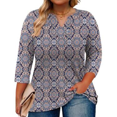 Imagem de Blusas e blusas Romanstii, manga 3/4, decote em V, camiseta 4GG, azul