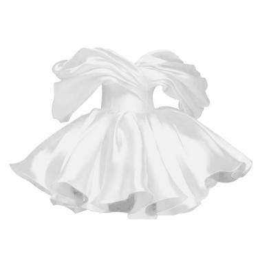 Imagem de Vestido de boas-vindas Morbore Off Shoulder com babado de cetim branco