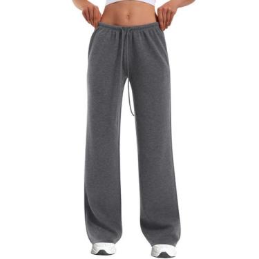 Imagem de Calça de moletom feminina HeSayep, perna larga, cinza escuro, tamanho 