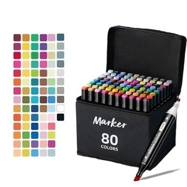 Imagem de Conjunto de Canetas 80 Cores Marcador Permanente Canetinhas para Colorir Touch com Ponta Dupla para Desenhos Profissional e Escolar com Duas Pontas e Estojo para Transporte (80)