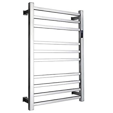 Imagem de Toalheiro elétrico aquecido, aquecedor de toalhas elétrico, toalheiro elétrico aquecido, toalheiro aquecido na parede com temporizador/controle de temperatura, escorredor (conectado)