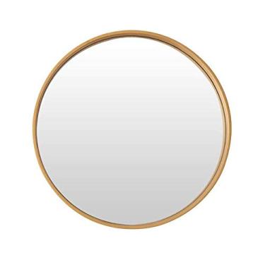 Imagem de Espelho de parede espelhos de banheiro espelho de parede moderno espelho de maquiagem redondo grande espelho de parede espelho de vaidade de madeira dourado para corredor sala de estar (tamanho: 80 cm