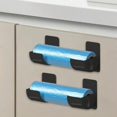 Imagem de Rack de armazenamento de cozinha sem perfuração com ganchos adesivos, organizador de economia de espaço para envoltórios e sacos de parede e solução de armazenamento de porta de armário preto 1