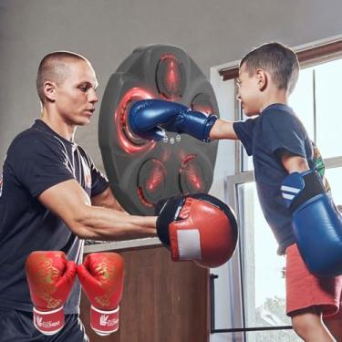 Imagem de XNXWDZ Máquina de boxe musical inteligente, equipamento de boxe musical montado na parede com 6 luzes e sensor Bluetooth para ambientes internos (uma criança mais velha adora)