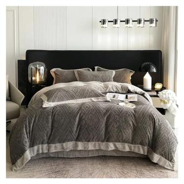 Imagem de Conjunto de cama cinza de inverno macio de pelúcia quente engrossada escultura 3D colcha lençol fronha (6 Queen)