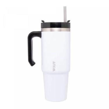 Imagem de Caneca Térmica Parede Dupla com Base Ergonômica E Canudo Branca 890ml 