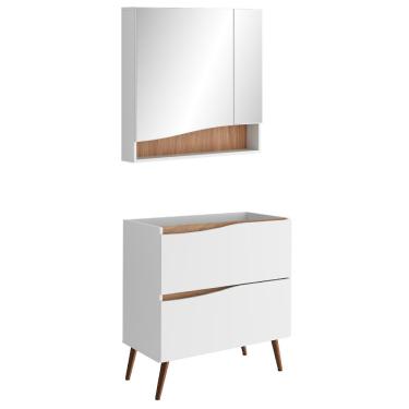 Imagem de Conjunto Banheiro Gabinete Com Pés e Armário Com Espelho 80cm Evie B06 Branco Tau - Lyam Decor