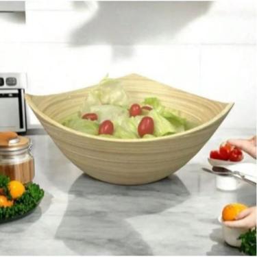 Imagem de Kit 2 Saladeiras Fruteira de Bambu Natural Bowl Tigela Grande e Pequen