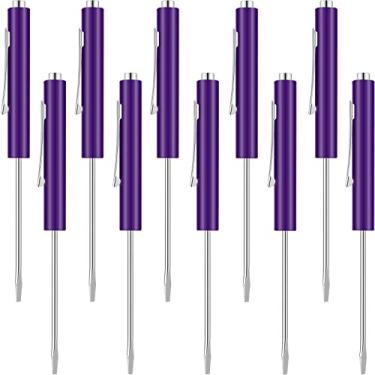 Imagem de 10 peças de chave de fenda de bolso mini partes de cima e clipes de bolso, chave de fenda magnética de bolso com uma única cabeça de lâmina para mecânico, eletricista (roxo)