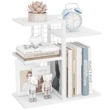 Imagem de ELITEROO Estante de mesa, prateleira de mesa de madeira de 4 camadas, prateleira de mesa ajustável e suporte de armazenamento para material de escritório, dormitório, escritório em casa, branca