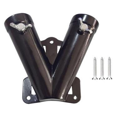 Imagem de Ｂｅｓｇａ Suporte para mastro de bandeira, suporte de bandeira de metal com furo duplo, estável e resistente para jardins, varandas, quintais frontais, cercas