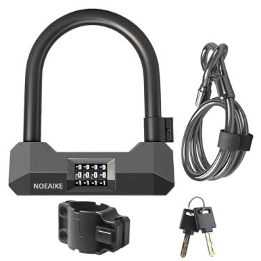 Imagem de NOEAIKE U Bike Lock Combinação reinicializável de 4 dígitos – Antifurto resistente com cabo de aço de segurança de 1,2 m - 2 chaves e suporte, travas de bicicleta grandes perfeitas para bicicleta de