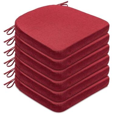 Imagem de Algudbilt Conjunto de 4 ou 6 almofadas de cadeira – Almofada de assento de espuma grossa 43 x 40 cm com laços e capa lavável removível para cadeiras de jantar, escritório | Madeira | Cadeiras de metal