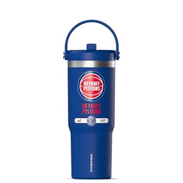 Imagem de Hydrapeak Copo Nomad de 947 ml oficialmente licenciado pela NBA Detroit Pistons com alça e tampa de palha, garrafa de água de aço inoxidável à prova de vazamento