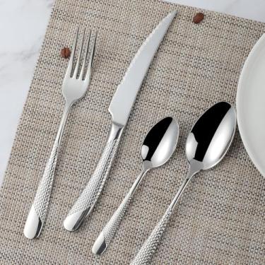 Imagem de Zerophilo Conjunto de talheres com 16 peças, conjunto de talheres de aço inoxidável, conjunto de colher e garfo para 4, conjunto de talheres de utensílios de cozinha, acabamento espelhado, embalagem de presente segura para lava-louças (prata)