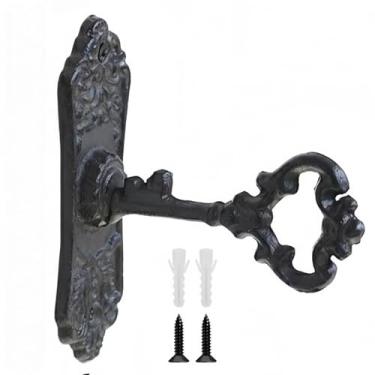 Imagem de lomysoali Puxador de porta de ferro fundido rústico, gancho de parede com chave de esqueleto vitoriano, ganchos de parede criativos decorativos de jardim para galpão, celeiro, armário, gaveta, cômoda