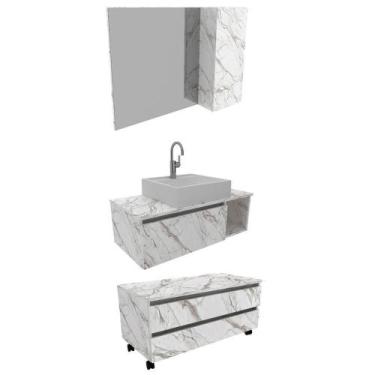 Imagem de Conjunto Para Banheiro Armarios Com Cuba Bn1 Marmore Branco - TECNO MO