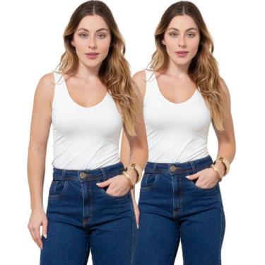 Imagem de Kit 2 Regatas Feminina Decote V em Poliamida - Maranne, Kit27, P