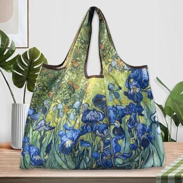 Imagem de Bolsa de compras de grande capacidade, bolsa leve dobrável, bolsa de ginástica lavável à mão com alça de pulso, pintura a óleo estilo 4
