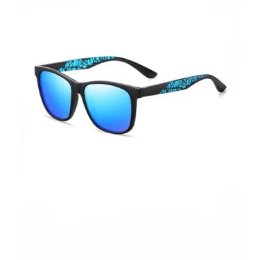 Imagem de Óculos de sol polarizados, femininos, masculinos, quadrados, dirigir, correr, pescar, golfe, SY6047, Armação preta | Lente espelhada azul