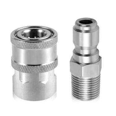 Imagem de 2 peças de acessórios de lavagem de pressão de conexão rápida, conectores de pistola de água de pressão de aço inoxidável 1/4 plugue de conexão rápida (rosca interna fêmea, rosca externa macho)