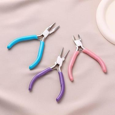 Imagem de O kit de ferramentas de mini alicates de 3 peças inclui nariz de agulha, alicate de ponta redonda, alicate de corte diagonal, para fazer artesanato, consertar dispositivos eletrônicos