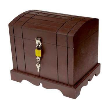 Imagem de Cofrinho de Dinheiro, Baú Cofre Madeira Mdf E Cadeado(Marrom)