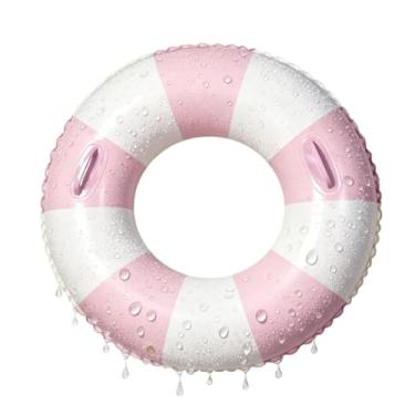 Imagem de Boia Listrada 100cm Inflavel Circular De Natação PVC Resistente Resistência A Sol Piscina Hotel Boia Piscina Adulto(Rosa)
