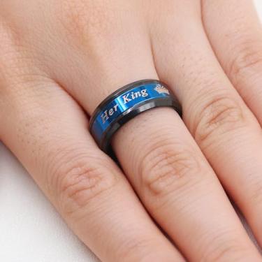 Imagem de Anéis His Queen Her King para casais - Aliança de casamento de aço inoxidável para homens e mulheres anel de noivado aniversário dia dos namorados Y1314, Aço inoxidável, Sem pedra preciosa