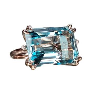 Imagem de Anéis de noivado modernos banhados a ouro com zircônia cúbica quadrada azul incrustada, alianças de compromisso, festas noturnas, presentes de dia dos namorados, alianças de eternidade para mulheres