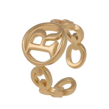 Imagem de Anéis de letras do alfabeto, juntas, douradas, empilháveis, joias de moissanita, para casamento, noivado, moda, Medium, Latão, Sem pedra preciosa