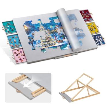 Imagem de Becko US Quadro de quebra-cabeça inclinável de 1500 peças com 6 gavetas e capa coloridas, mesa de quebra-cabeça de flanela com suporte embutido, 3 opções de inclinação, quadros de quebra-cabeça com