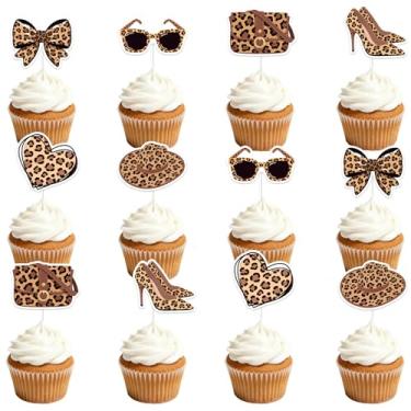 Imagem de 36Pcs Leopard Print Bow Cupcake Toppers, Leopard High Heel Cupcake Toppers Make up Theme Party Decorations for Women Lady Girls' Night Birthday Bachelorette Bridal Shower Party Decor Supplies