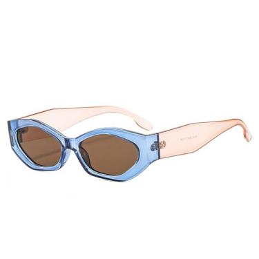 Imagem de Óculos de Sol Femininos Ovalizados Cat Eye Candy Colors com Proteção UV400 e Design Masculino para Esportes ao Ar Livre, Corrida e Ciclismo, Cor Azul Champagne Tea