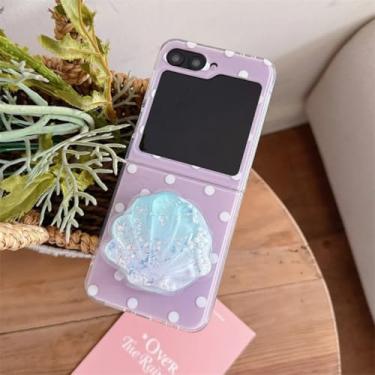 Imagem de Capa para Galaxy Z Flip5 com suporte magnético e bolinhas simples (para Galaxy Z Flip5/roxa com suporte)